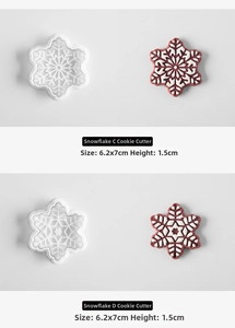 Detailed view of snowflake cookie molds with finished 3D embossed holiday treats
