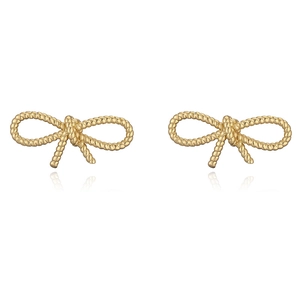 Elegant gold bow-shaped stud earrings with twisted rope texture and polished finish