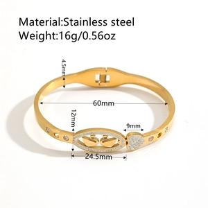 Gold stainless steel swan heart bangle with dimensions and weight specifications