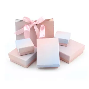 Pink and blue gradient jewelry gift box set with matching paper bag and bow decoration