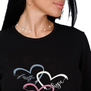 Haut de pyjama noir pour femme avec motifs de cœurs colorés faith et hope