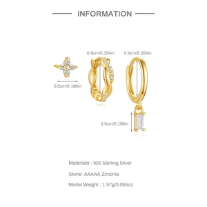 Detailed specs of 925 silver gold earrings with AAAAA zircon and product weight info
