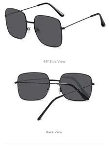 Detailed views of vintage oversized square sunglasses with thin metal temples