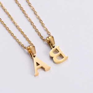Minimalist 18k gold plated stainless steel initial pendant necklaces with A and B charms