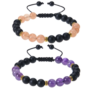 Natural Stone Beaded Bracelet Adjustable Braided Rope Jewelry Gemstone Energy Healing Gift Unisex
