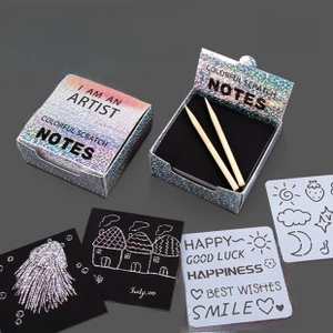 Laser scratch art note set with wooden stylus and stencil templates for creative DIY