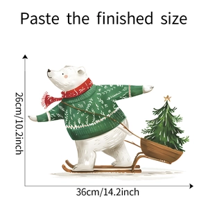 Christmas bear wall sticker size dimensions 36x26cm with polar bear skiing graphic