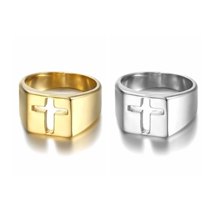 Cross Signet Ring 316L Stainless Steel Hollow Religious Minimalist Polished Jewelry For Men Women