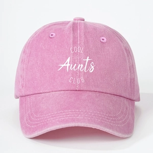 Pink washed retro baseball cap featuring white COOL Aunts CLUB embroidery on front