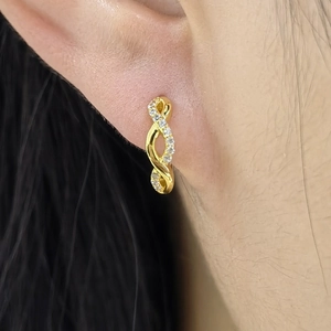 S925 sterling silver infinity hoop earrings with micro-paved zircons and 18K gold plating