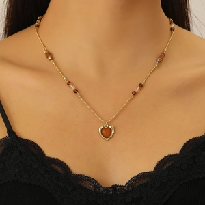 Vintage Goldhalskette mit Tigerauge-Herzanhänger und Perlenkette für Lagen-Look