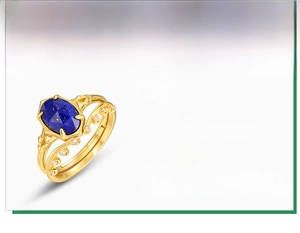 Vista macro dell'anello in argento S925 con lapislazzuli 6x9mm e placcatura oro 10K