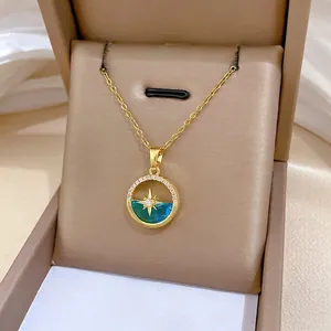 Starry Ocean Star Pendant Necklace Stainless Steel Chain Copper Zircon Circular Jewelry For Women Elegant Party