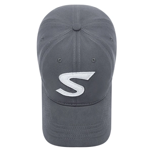 Classic grey cotton baseball cap with 3D white S letter embroidery for unisex casual wear