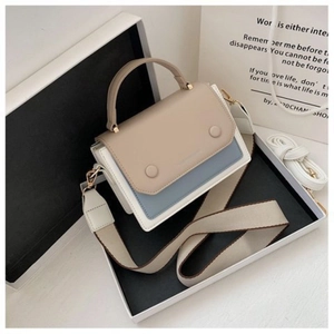 Chic color block shoulder bag in beige, light blue, and white with dual strap options