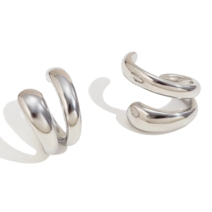 Ear cuff minimalisti argentati a doppio strato in acciaio inossidabile lucido