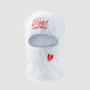 Trendy Plush Balaclava For Men Women Faux Fur Embroidered Knit Mask Hat Winter Warm Gothic Streetwear Heart Cross Beanie