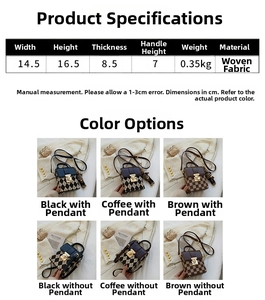 Detailed size specifications for French design plaid crossbody bag with color options
