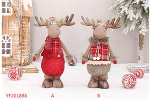 Christmas standing reindeer dolls with telescopic legs and festive red plaid accents