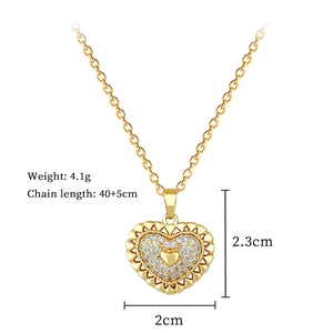 Detailed size specifications for gold hollow heart pendant necklace with measurements