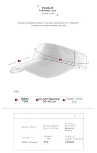 Size guide for white cotton sun visor with 7cm brim and adjustable strap measurements