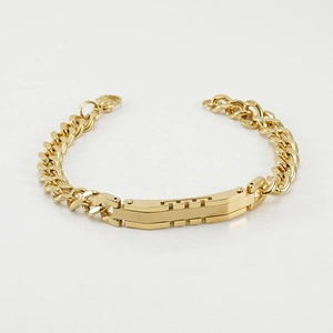 Bracelet gourmette en acier inoxydable plaqué or 18K pour homme avec plaque en métal mat