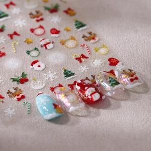 Weihnachts Nagelaufkleber 5D Relief Geprägt Weihnachtsmann Rentier Schneeflocke Selbstklebend Maniküre Dekoration