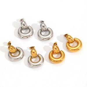 Boucles d'oreilles créoles rondes en acier inoxydable doré 18k et argent poli pour femme