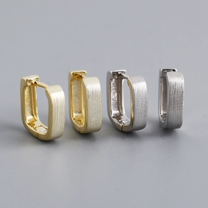 Minimalist 925 Sterling Silver Square Huggie Hoop Earrings Brushed Matte Finish Geometric Rectangle Jewelry For Women