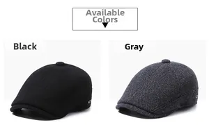 Detailoverzicht van winterpetten voor heren in zwart en grijs met metalen logo-accenten