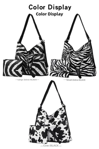Detailed view of the 2-piece set hobo shoulder bags with animal prints and zip pockets
