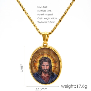 Specifiche su dimensioni e materiali per la collana con ciondolo icona Gesù placcata oro 18k