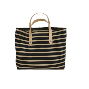 Classic striped canvas tote bag with faux leather handles and metal rivet reinforcement