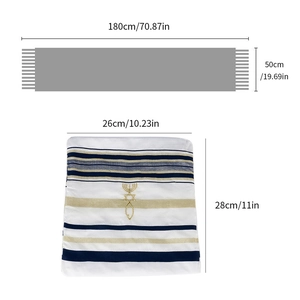Tallit prayer shawl dimensions 180x50cm with messianic embroidery and blue gold stripes