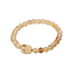 Elegant beaded crystal bracelet with golden beast charm and lucky coin bead decor