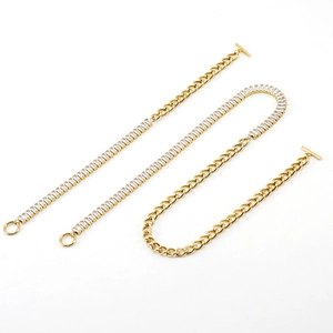 Fashionable 18K gold-plated stainless steel OT buckle necklace and bracelet with clear zircons