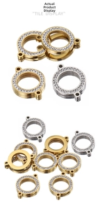 Macro view of gold and silver plated CZ diamond circle charms with double loops