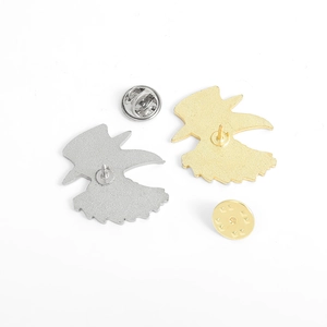 Plague doctor crow enamel pin badges in gold and silver finish with butterfly back clasps