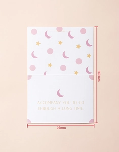 Pink heart greeting card with dimensions 140mm by 95mm and warm starry pattern