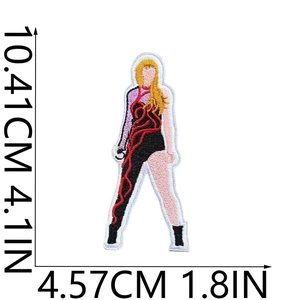 Detailed embroidery patch showing Taylor Swift's iconic stage outfit with size markings