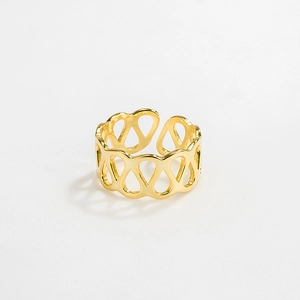 925 Sterling Silver Open Adjustable Ring Minimalist Wide Band Hollow Mesh Design Jewelry For Women