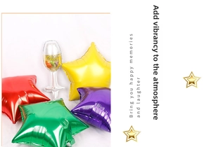 Detail of colorful star foil balloons and a champagne glass balloon for party decor