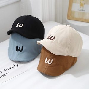 Kids Beret Hat Cotton Blend Letter W Embroidery Sunshade Travel Korean Style For Toddlers Boys Girls Adjustable