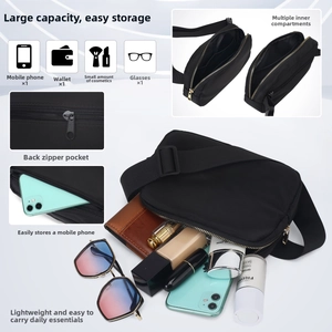 Detailed interior of lightweight nylon belt bag showing large capacity and multi-layer pockets