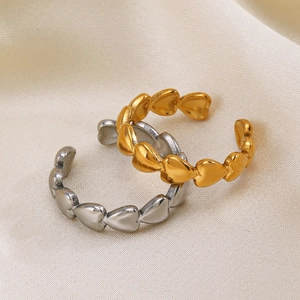 Minimalist stainless steel open heart rings in gold and silver finish for women