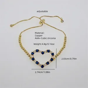 18k gold plated heart bracelet with colorful cubic zirconia and adjustable snake chain