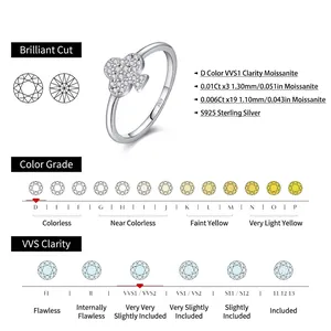 S925 sterling silver ring with D color VVS1 moissanite stones and clover design