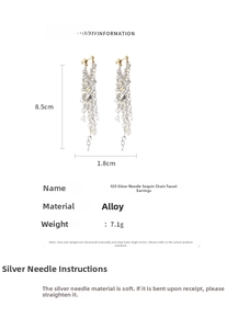 Detailed size specifications for sequin tassel earrings with 925 silver needles