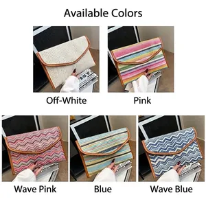 Colorful striped envelope straw clutch bags for women in various summer patterns