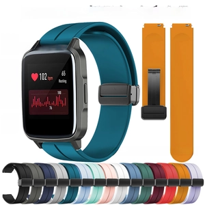 Detail of 19mm silicone watch band with magnetic folding buckle in various colors
